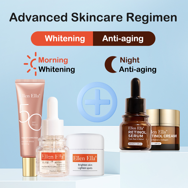 ELLEN ELLA Advanced Skincare Regimen-Super Morning Whitening &  Advanced Night Anti aging-Gold VC Complex Serum& Triple Retinol Cream & SPF50+ Sunscreen-Korean Glass Skin
